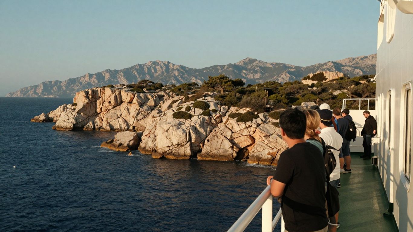 Traveler viewing Corsican coast from ferry deck