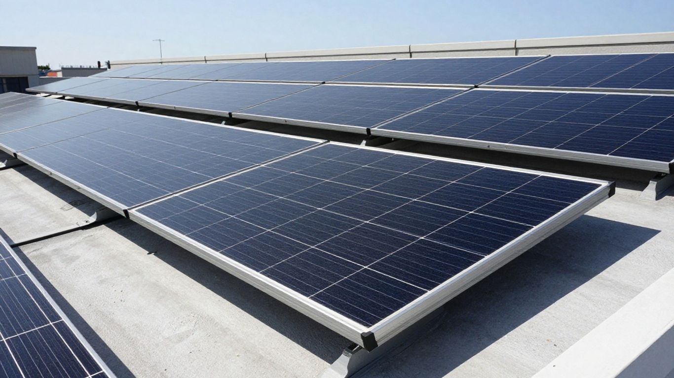 Panneaux solaires noirs sur un toit.