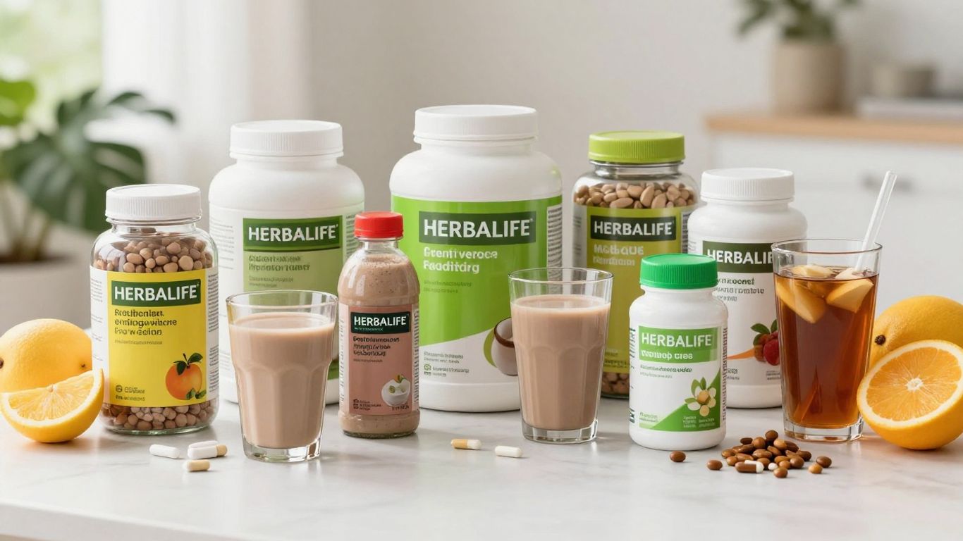 Selection of Herbalife products and fresh fruits together.