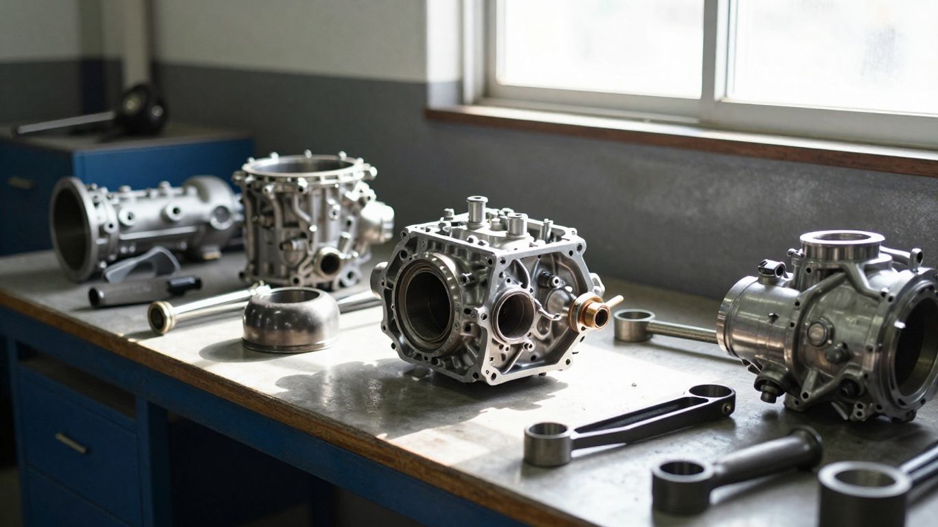Automatic transmission parts in a workshop