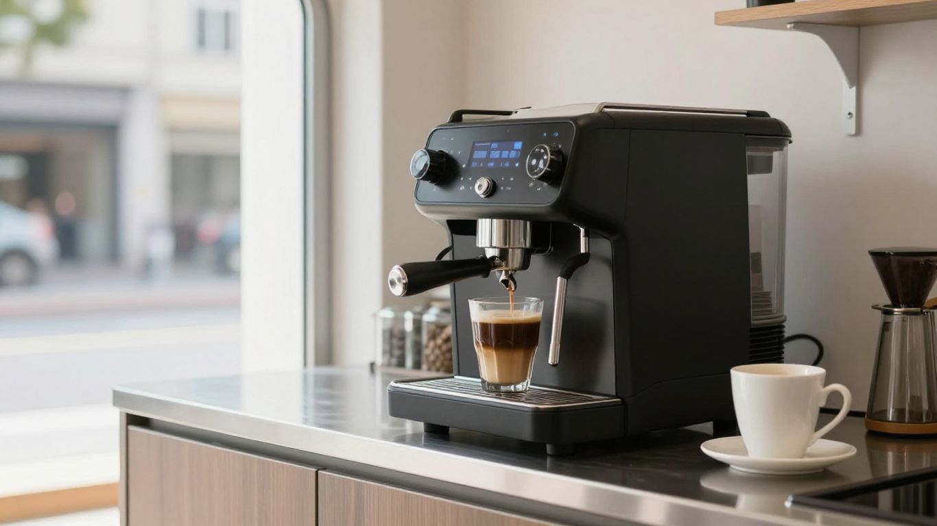 Dual fuel coffee machine inside a mobile catering van.