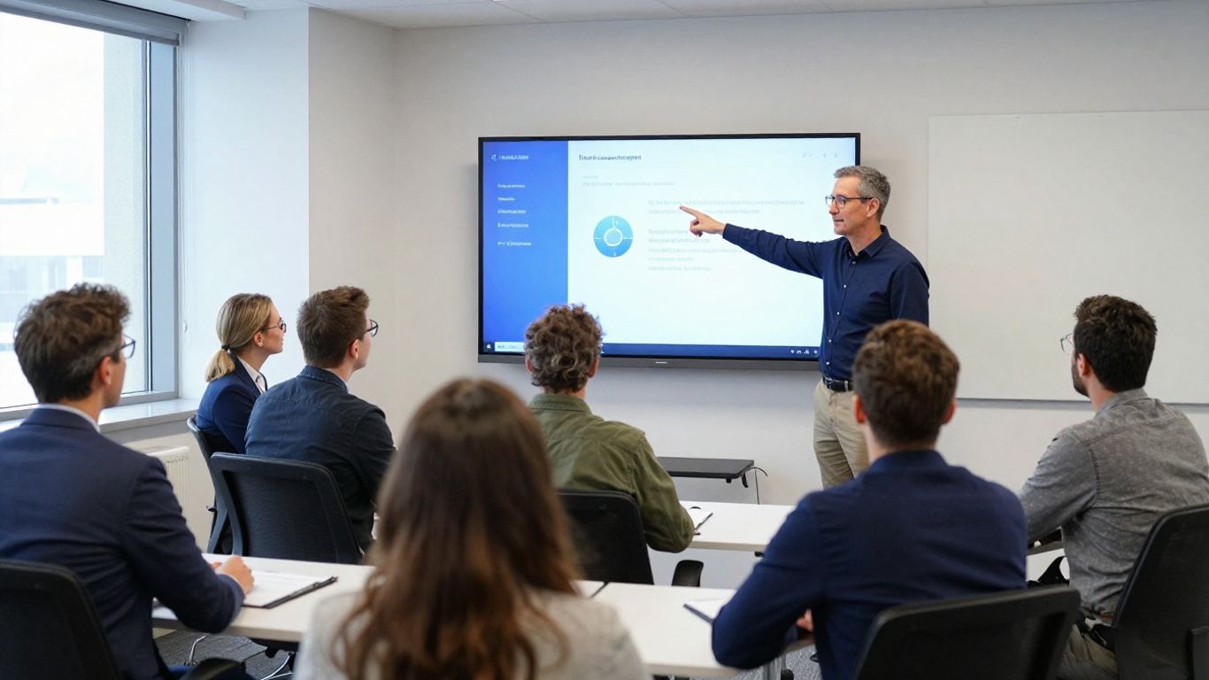 Menschen in Schulungssituation, lernen und interagieren.