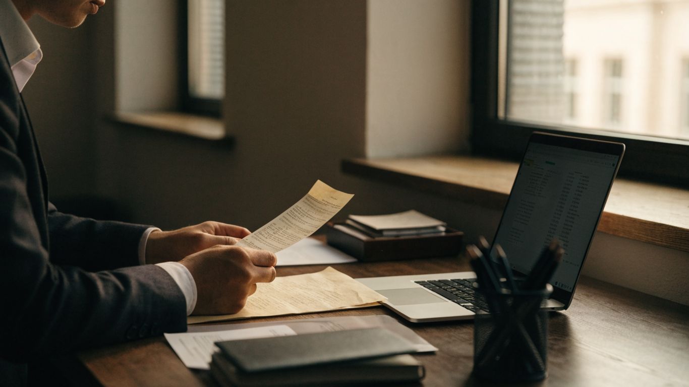 Finance reviewer comparing a receipt with a laptop