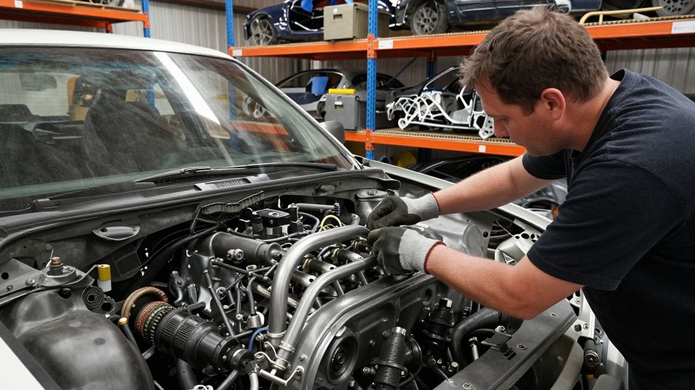 Man checking parts at a Hobart automotive facility