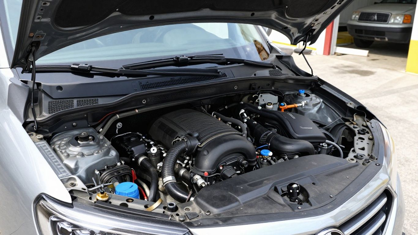 A commercial van engine bay view