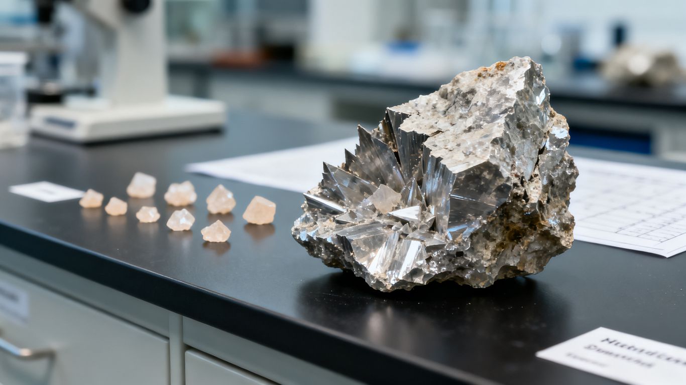 Lithium ore beside refined mineral samples