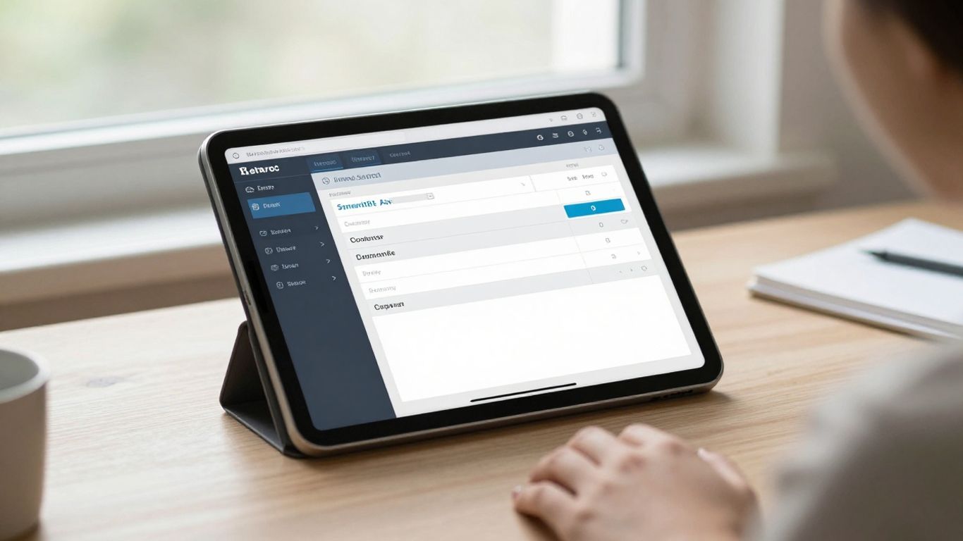 A professional desktop workspace with a digital interface