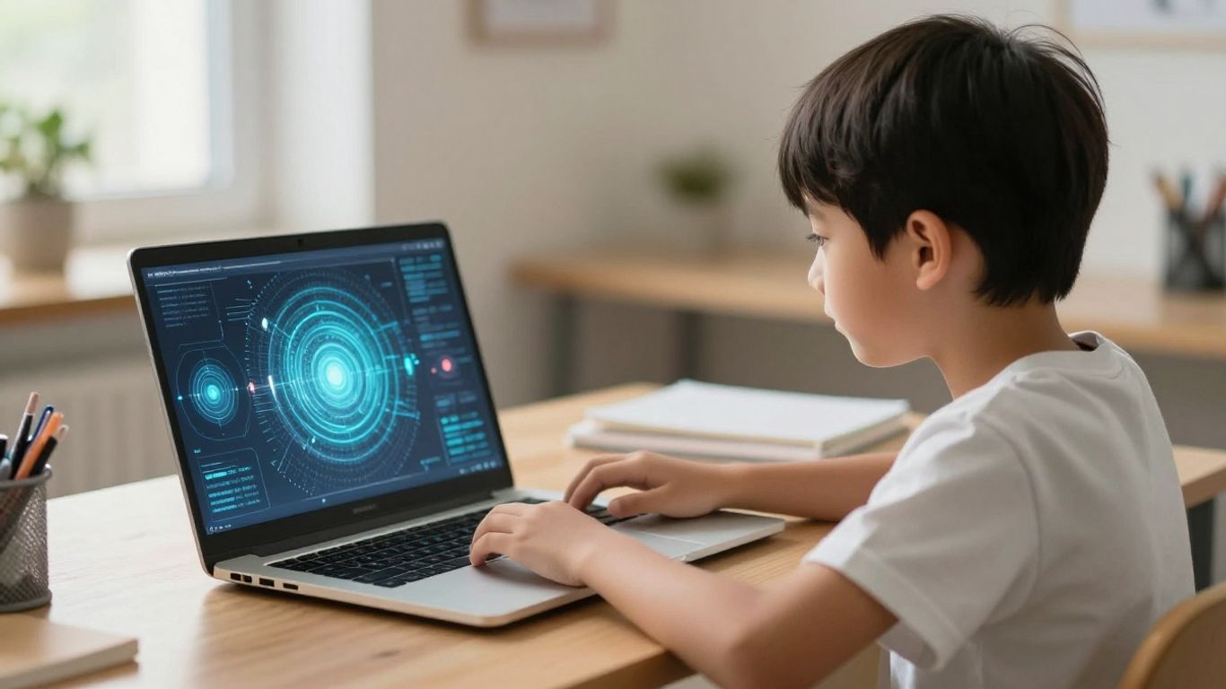 Student using AI study companion on laptop.