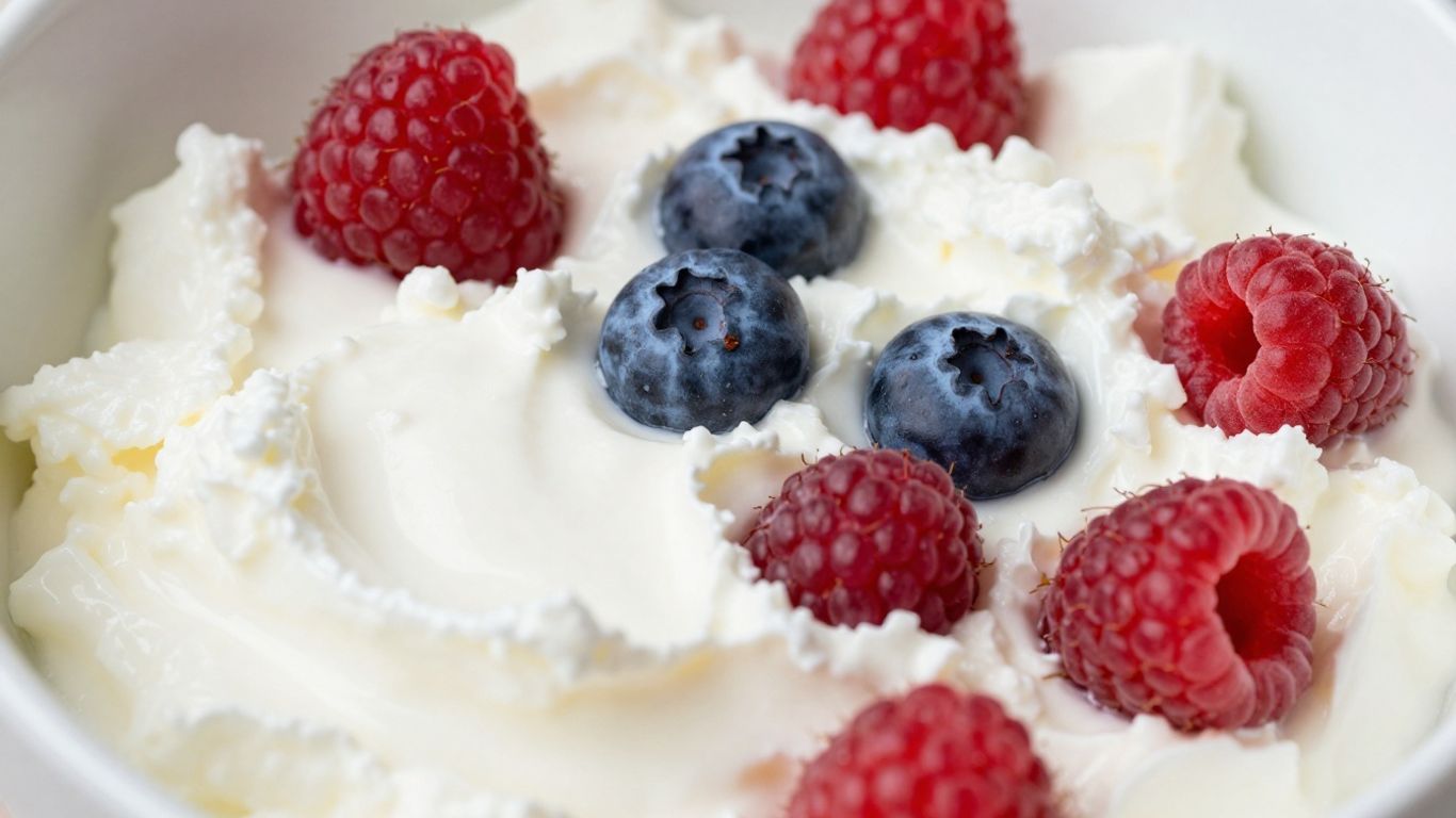 Bowl of cottage cheese with fresh berries