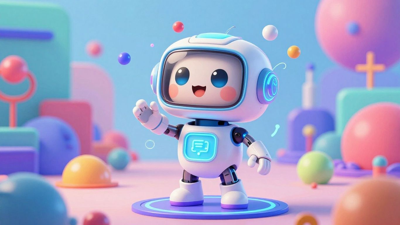 Futuristic chatbot exploring digital boundaries with a playful aura.