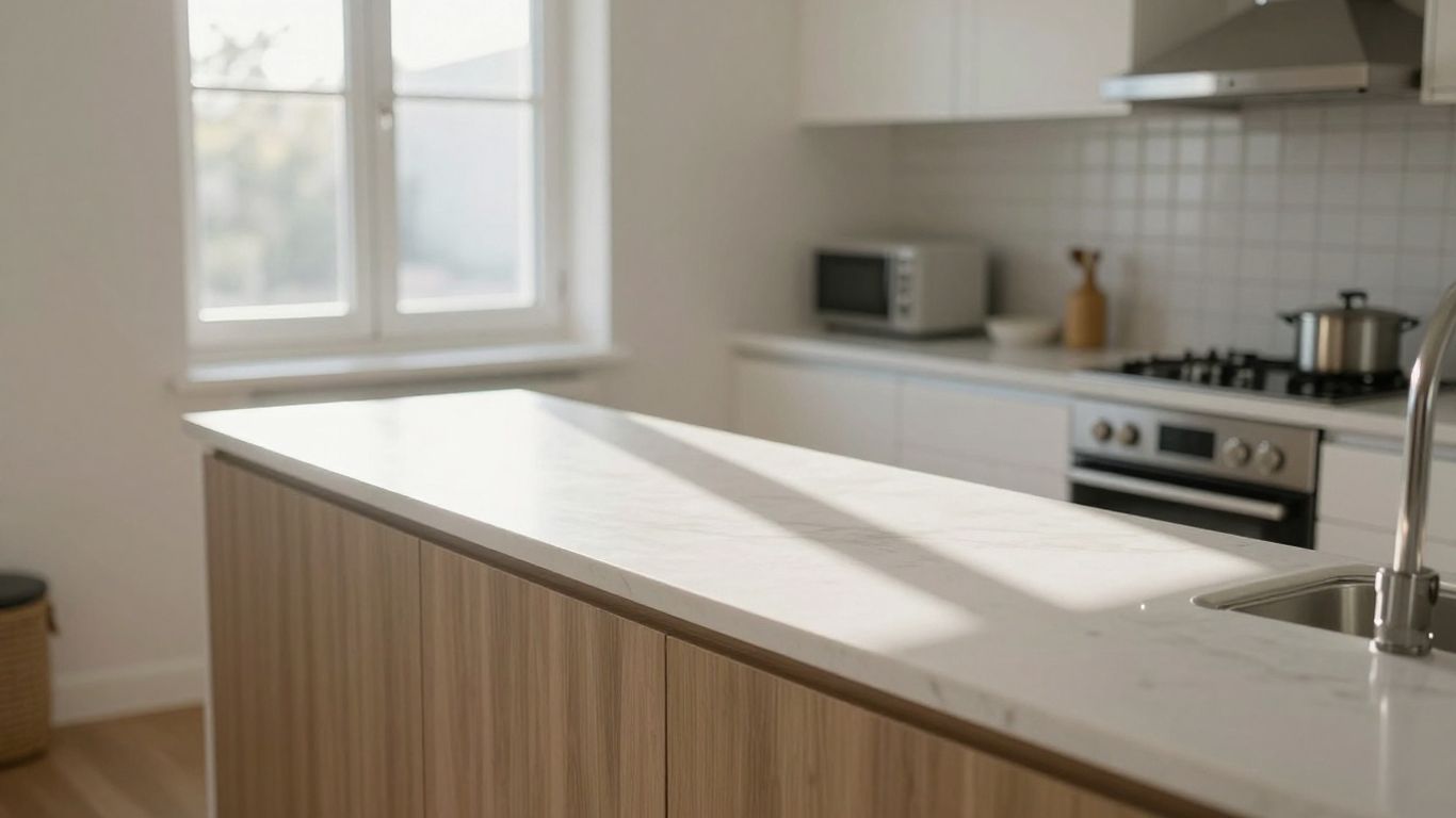 Clean Airbnb interior, spotless kitchen, and made beds.