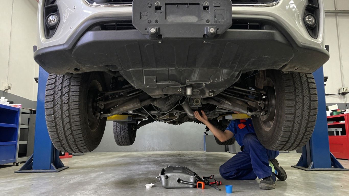 Toyota Hilux gearbox inspection in workshop