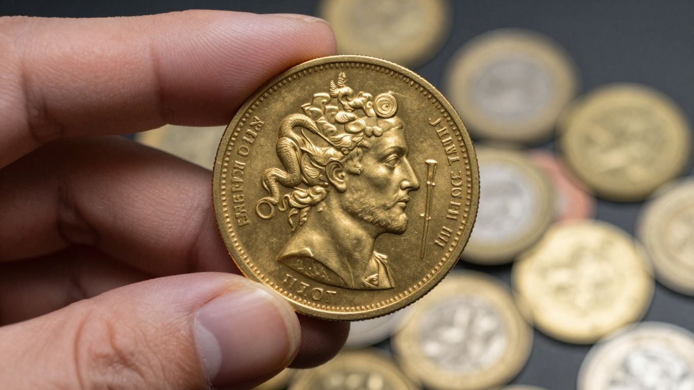 Hand holding a valuable gold coin from a collection.