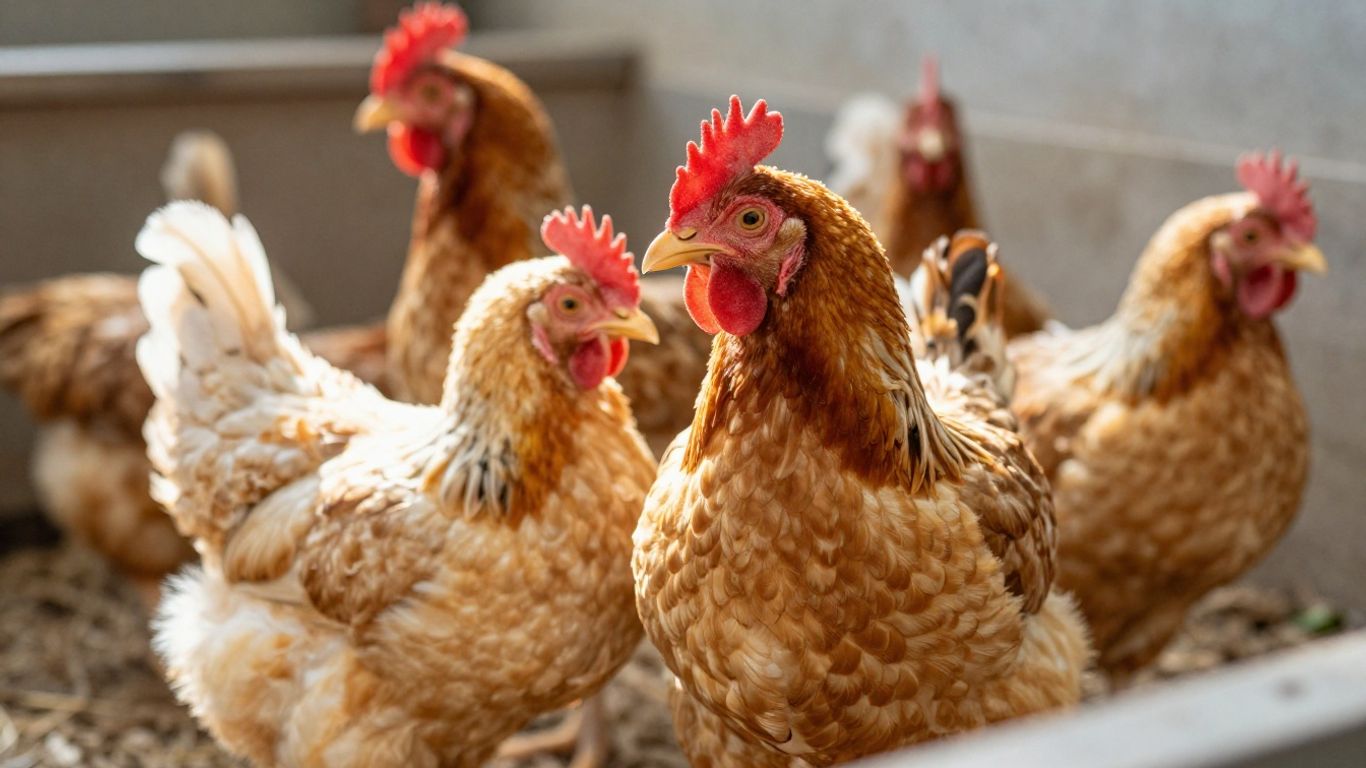 Zdrowe, dorodne kurczaki w kurniku.