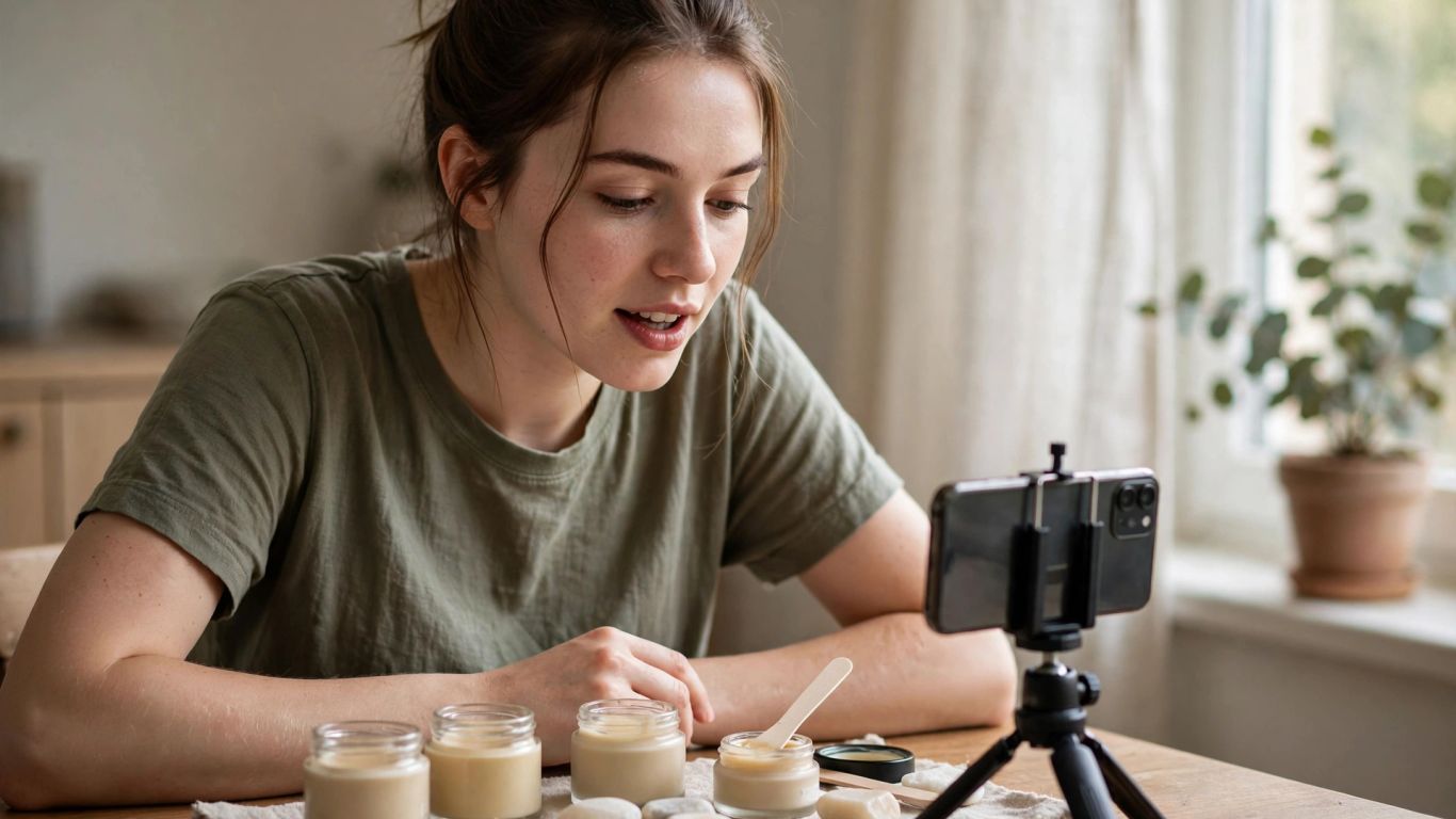 A creator filming a product demonstration at home