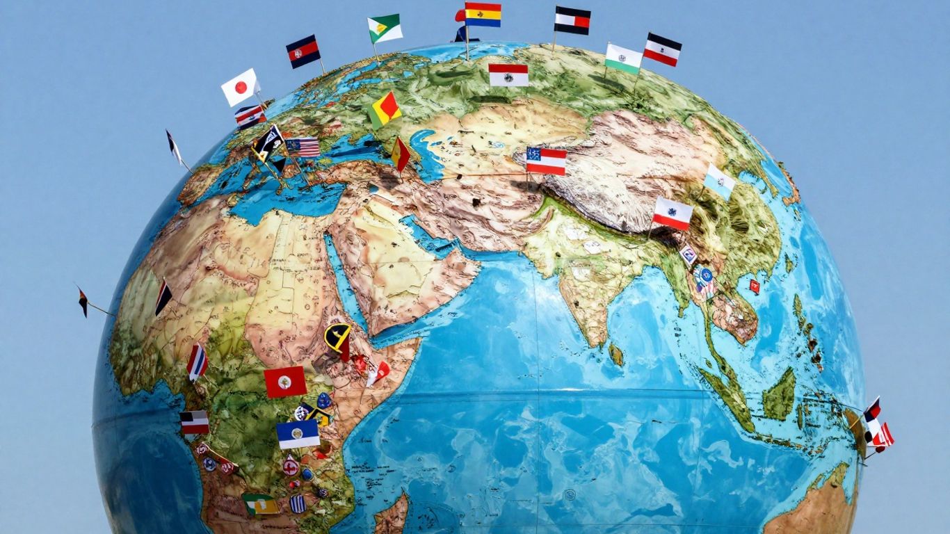 Globo terráqueo con banderas de países.