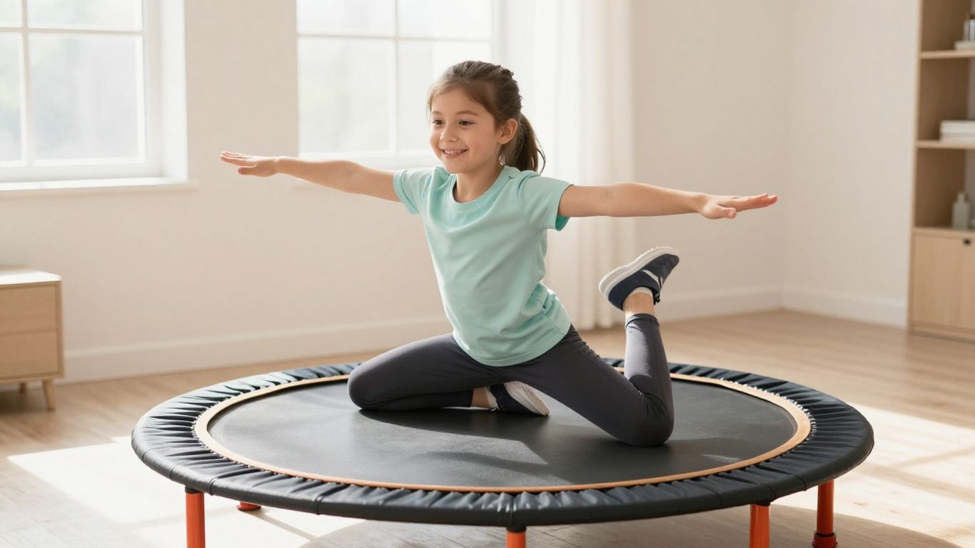 Beginner rebounding exercise on a mini-trampoline.