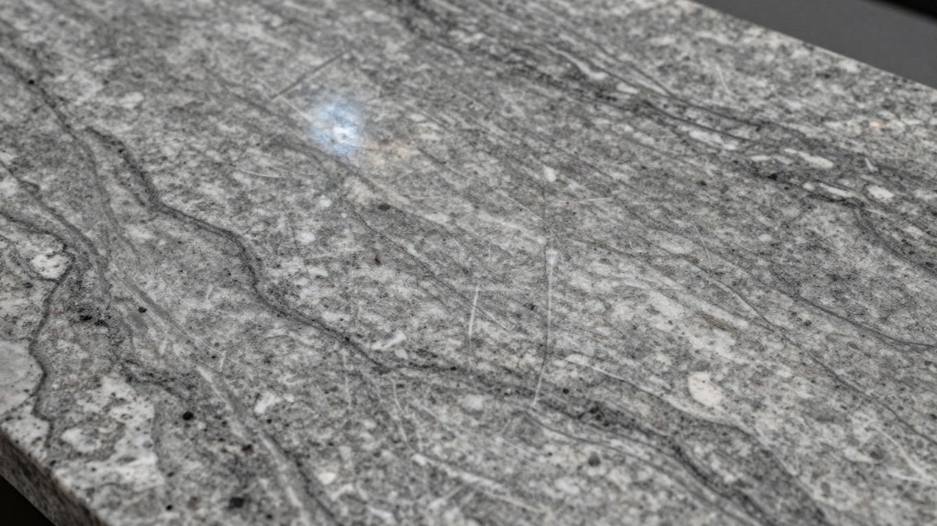 Polished granite slab with natural veining and texture.