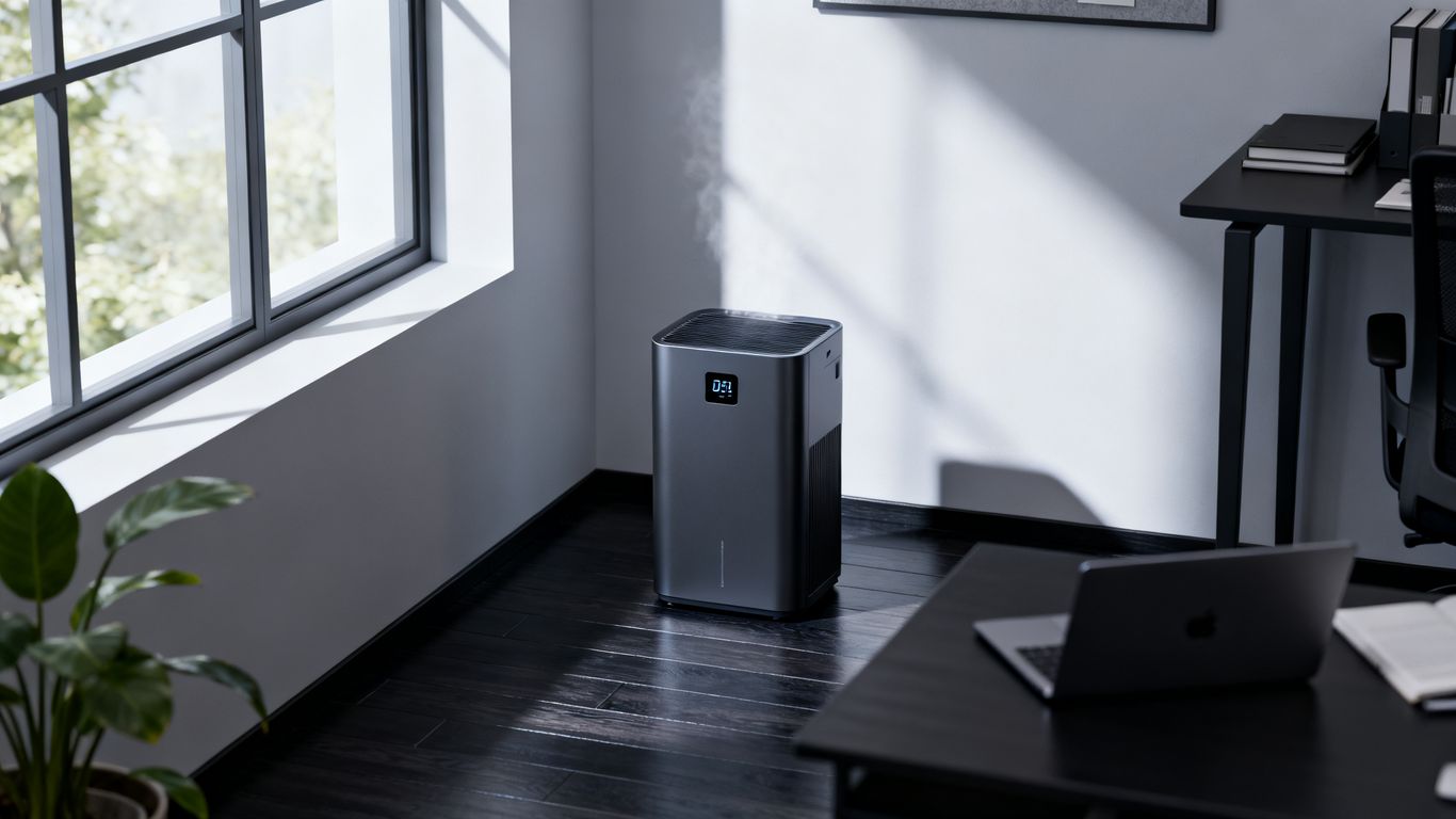Quiet bedroom corner with modern dehumidifier