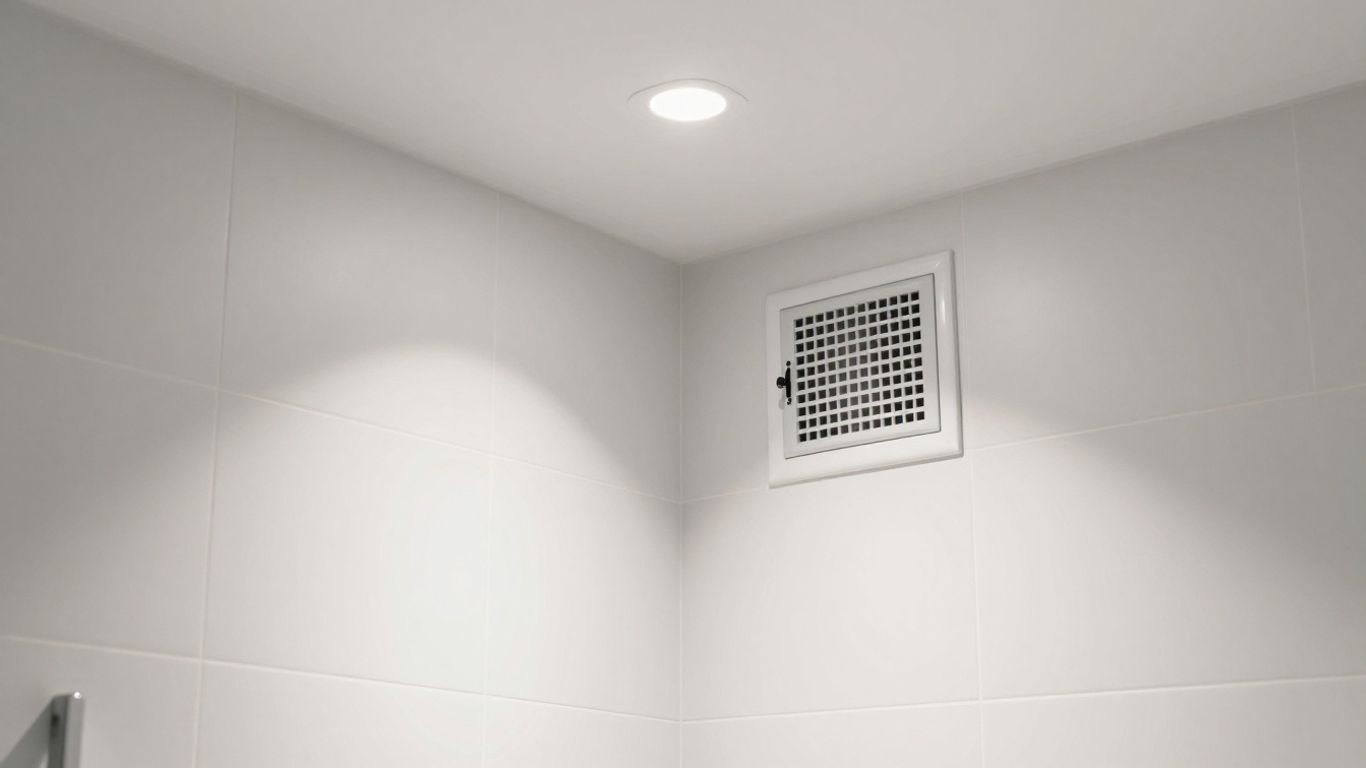 Ventilation VMC hygroréglable dans une salle de bain moderne.