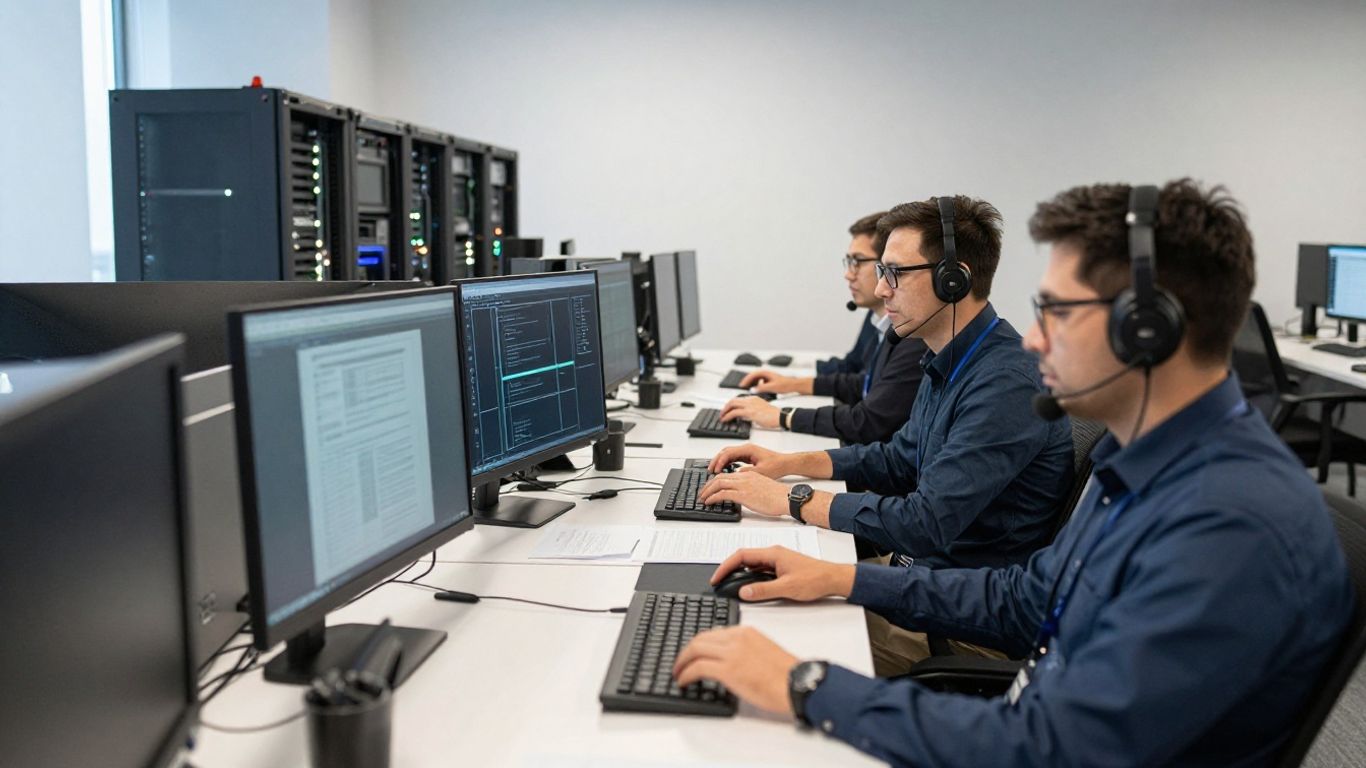 Business IT support team managing network infrastructure