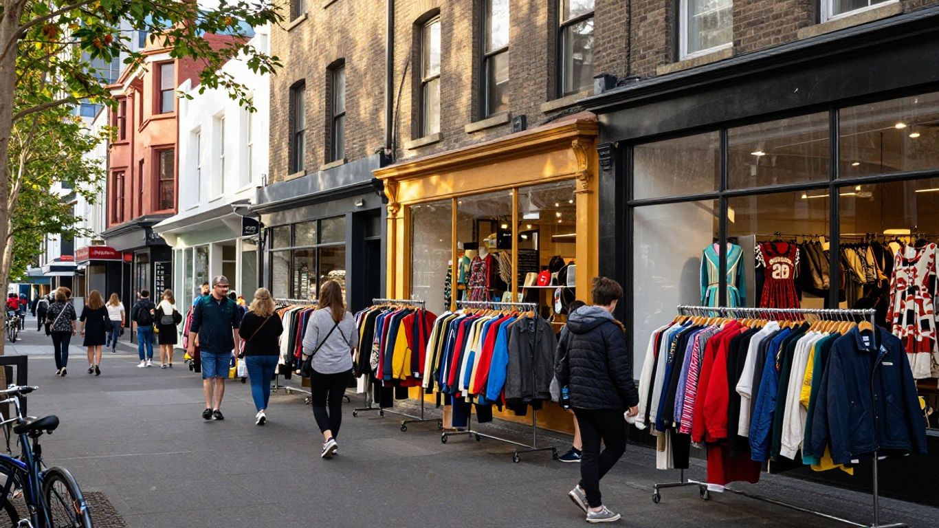 Colourful second-hand racks along Brunswick streets