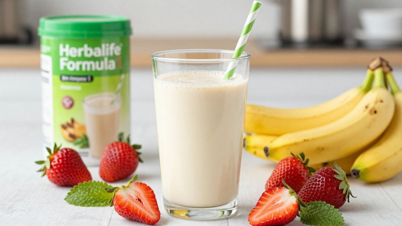 Herbalife shake with fruits and product container