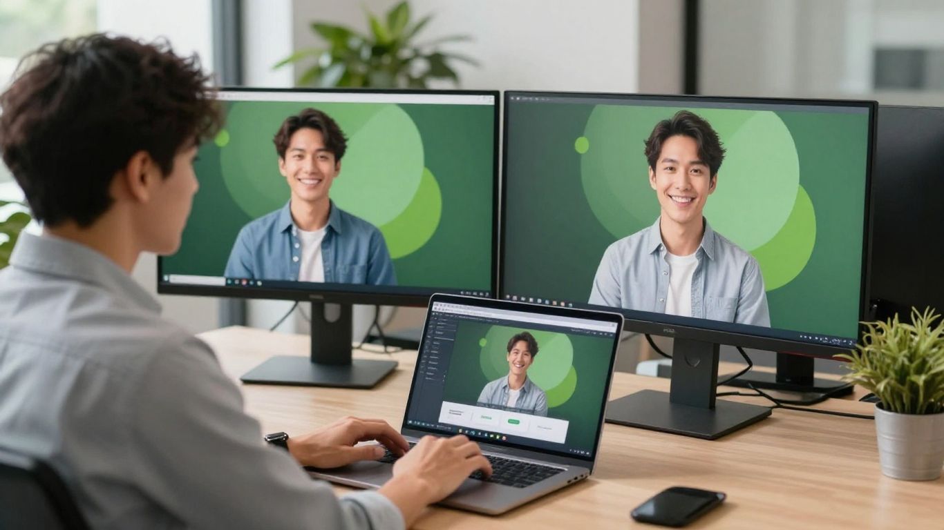 Profissional analisando testes A/B em anúncios digitais no escritório.