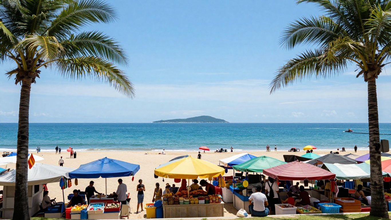 Phuket beach and market scenes, long vs short term investment.