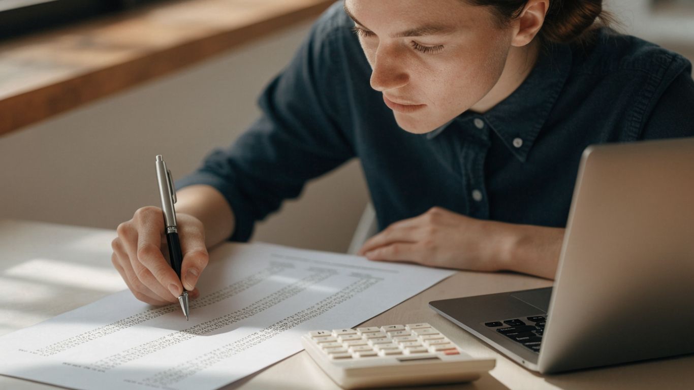 Person reviewing matched bank transactions at desk