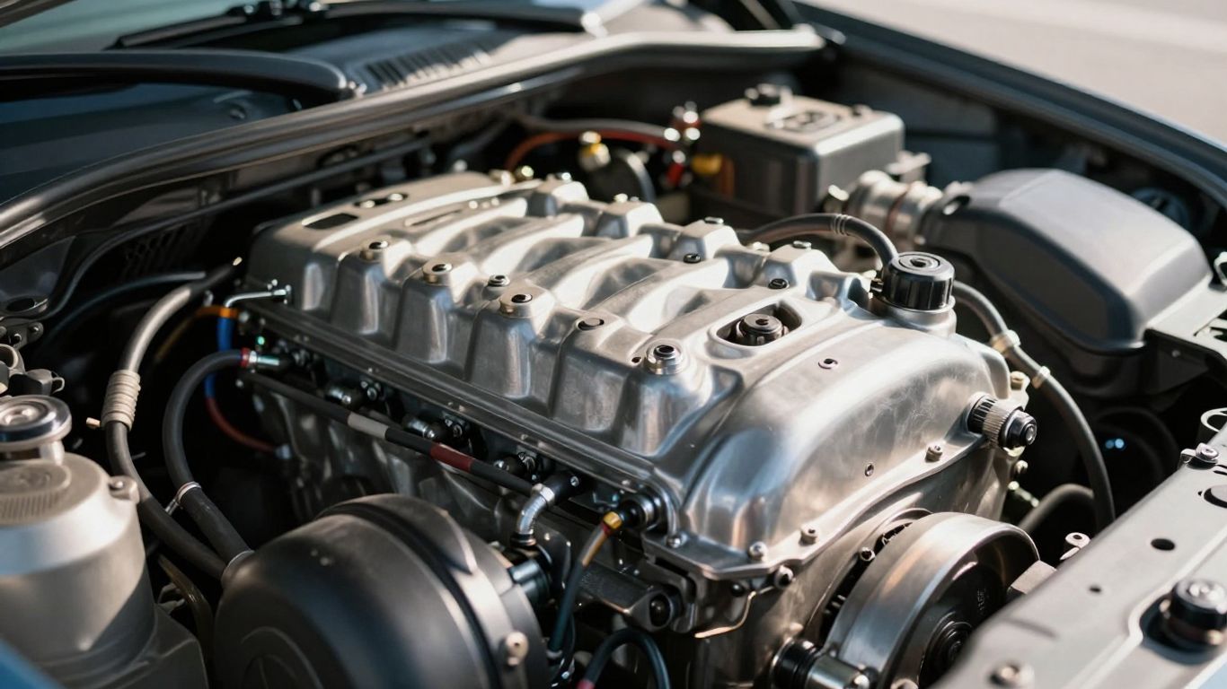 Close-up of a clean, tested used car engine.