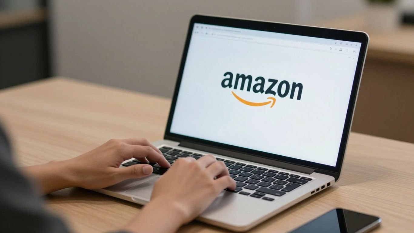 Amazon account management services on a laptop.