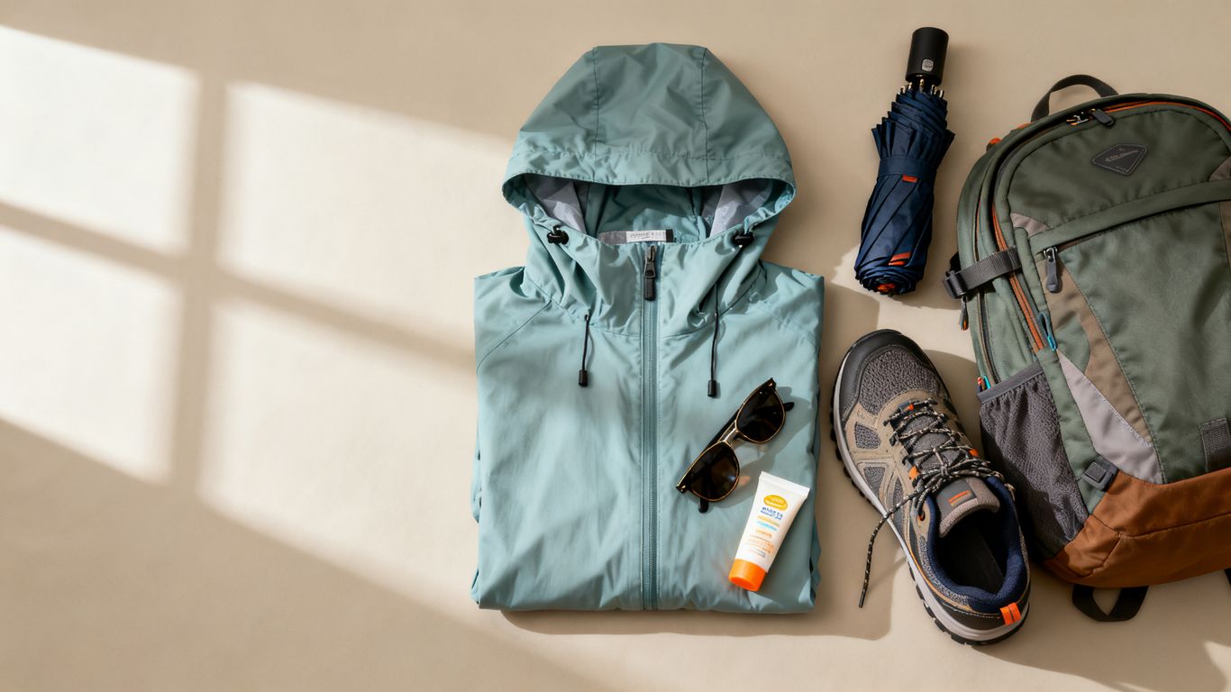 Light travel layers beside a Medellín daypack