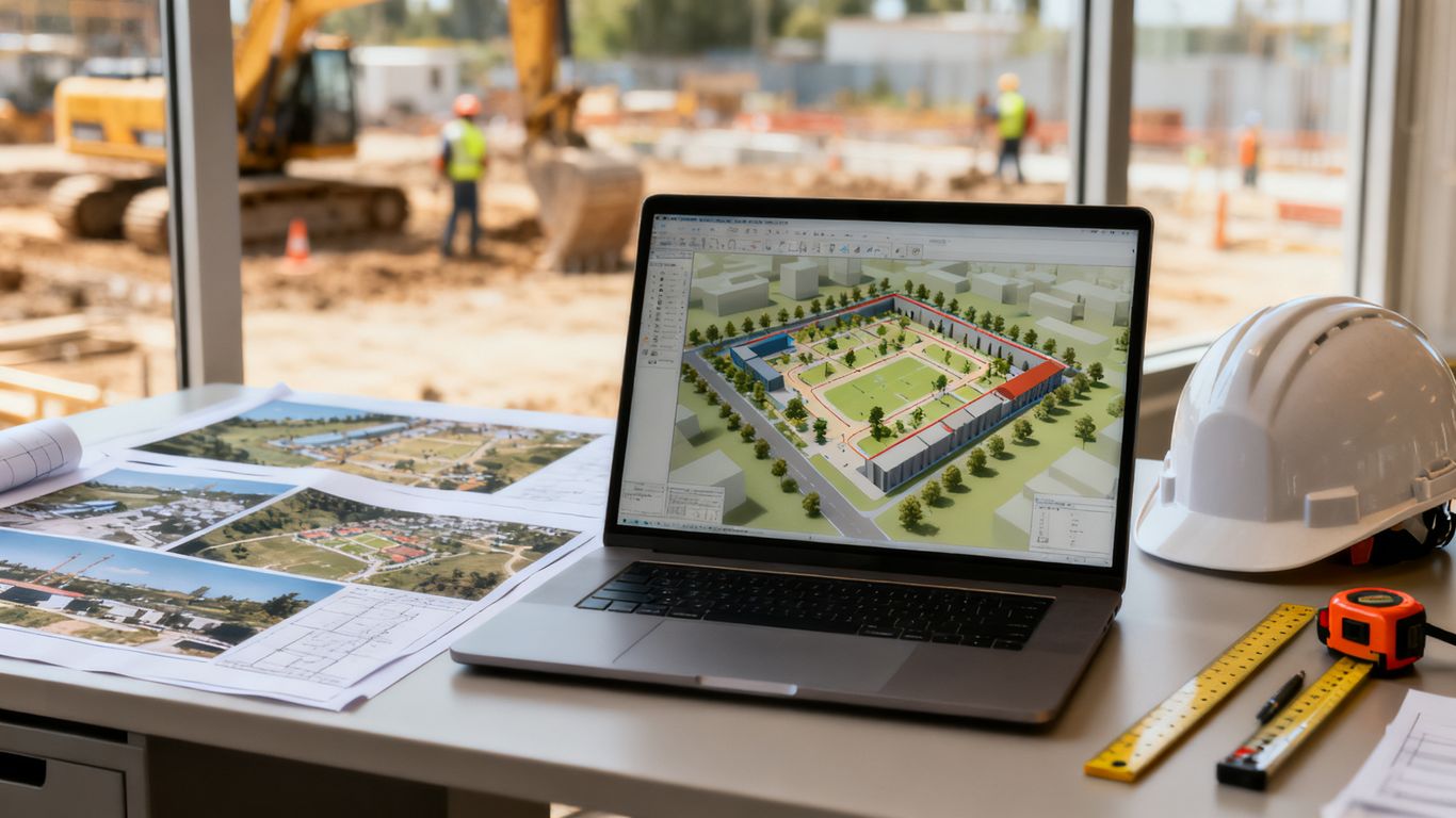 Processed 3D construction model viewed on laptop