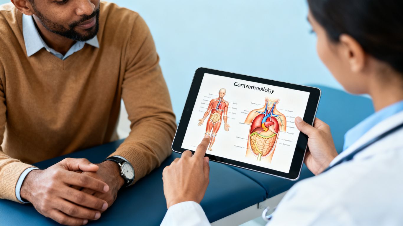 Abstract endocrine anatomy with hormone molecules