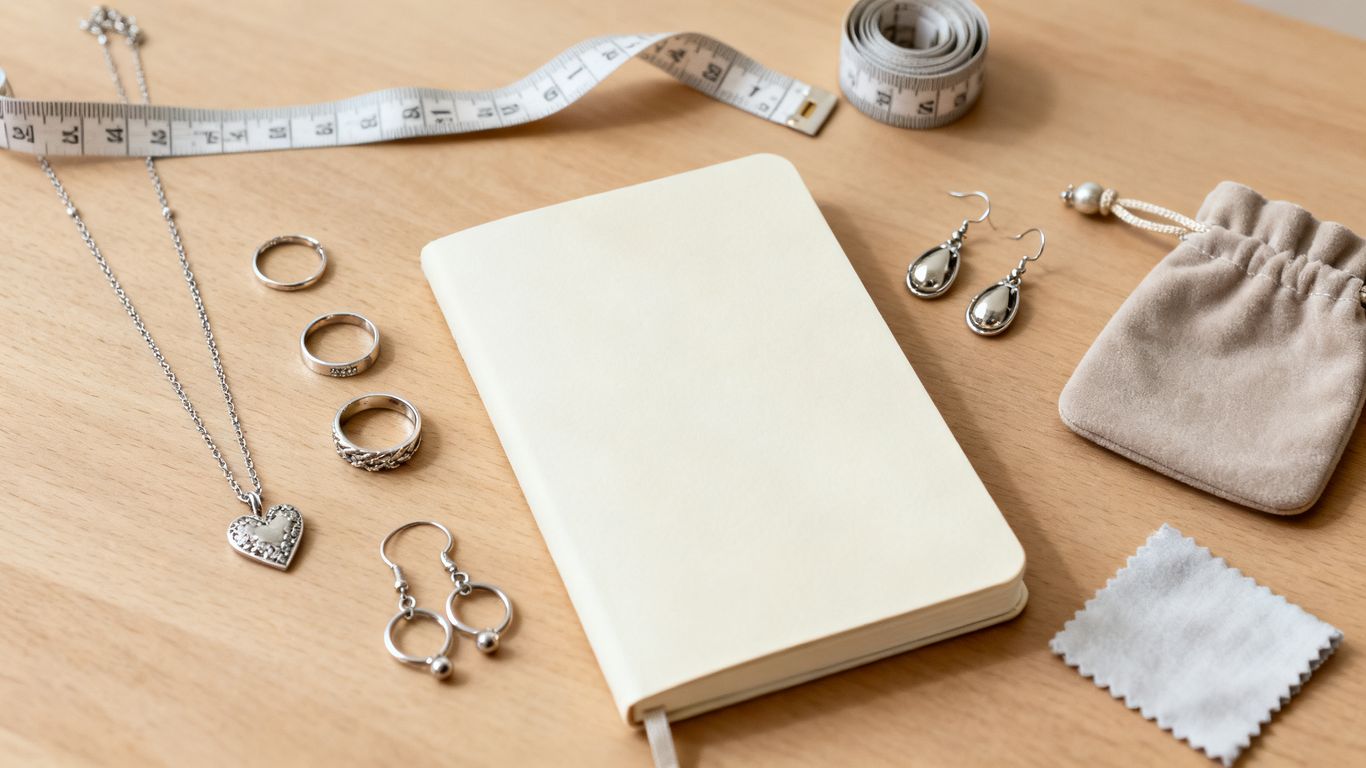 Silver rings and earrings beside comparison notes