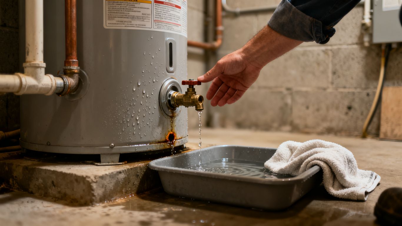 Leaking water heater with emergency shutoff