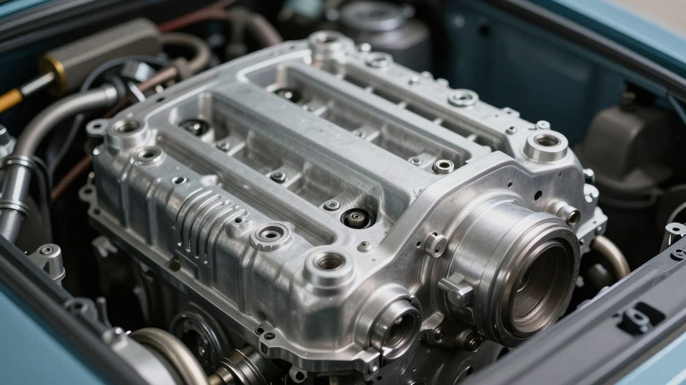 Cleaned reconditioned car engine with metallic parts.