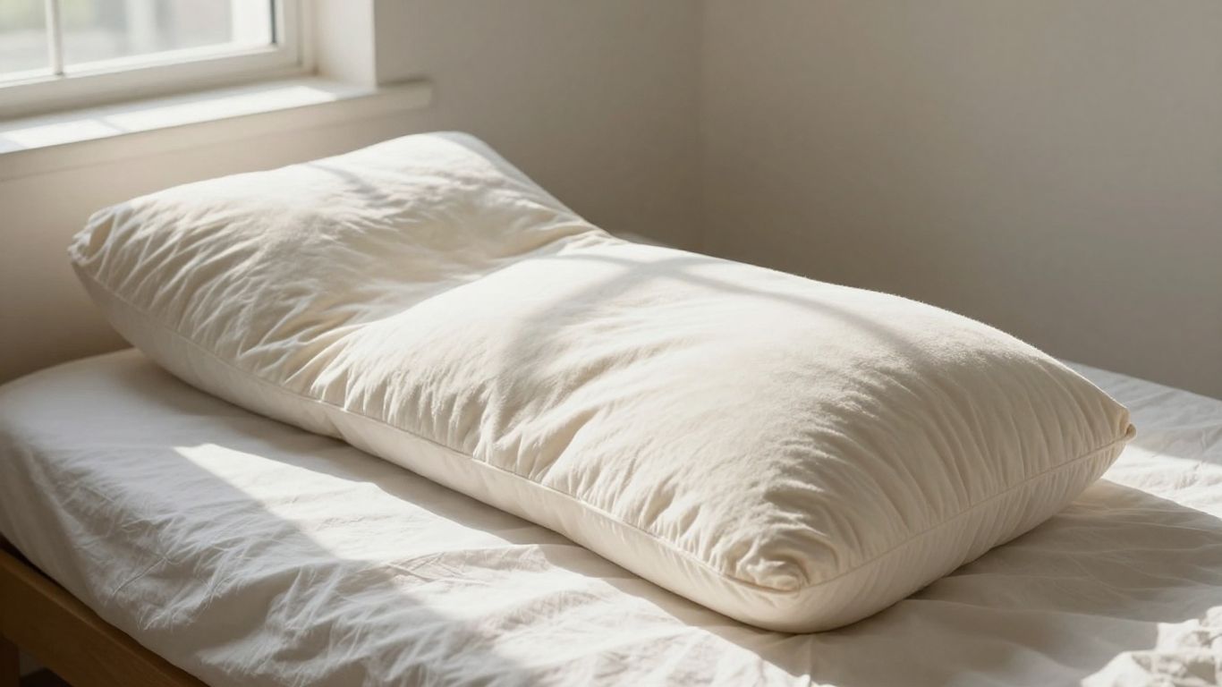 Plush body pillow on a bed, highlighting cover texture.