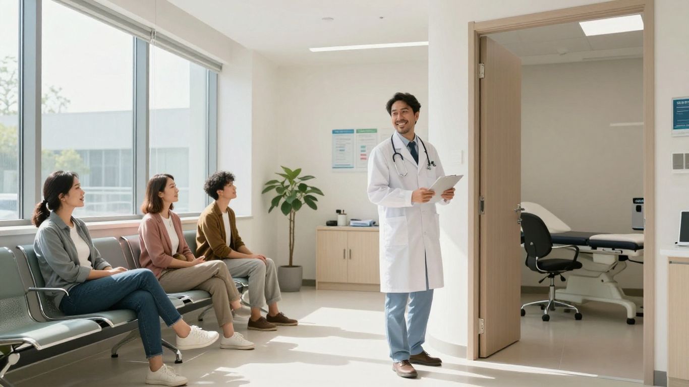 Interiorul unei clinici medicale moderne și luminoase.