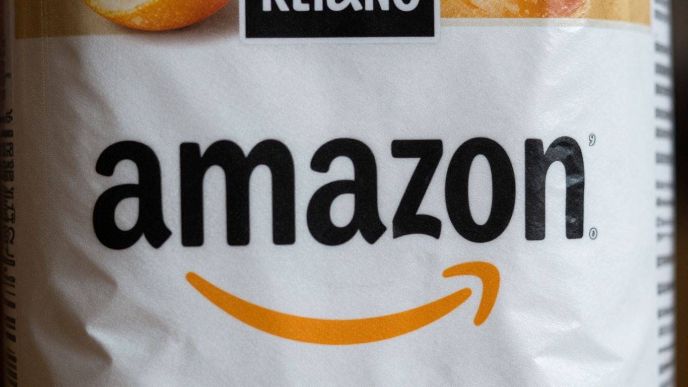 Amazon logo on a new grocery product packaging.