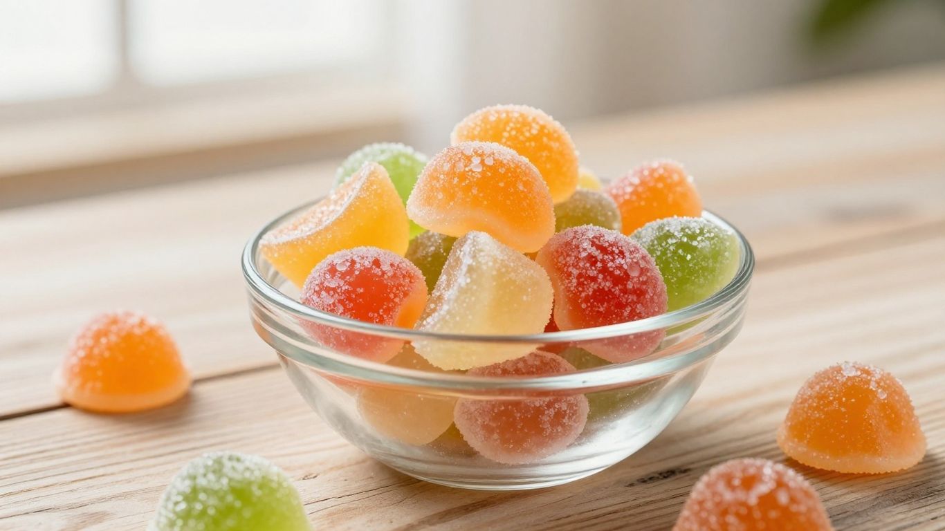 A vibrant display of natural fruit flavored magnesium gummies