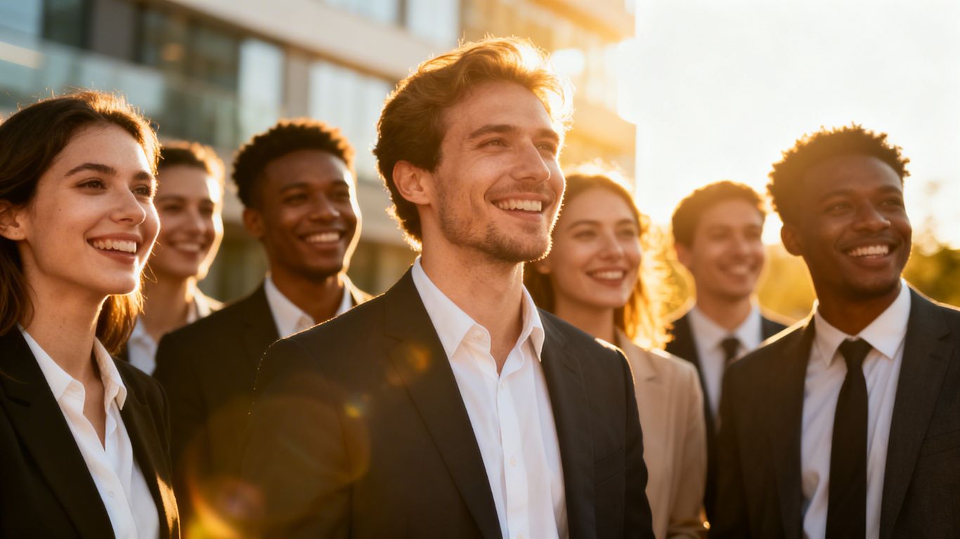 Camden Council employees smiling and standing together outdoors.