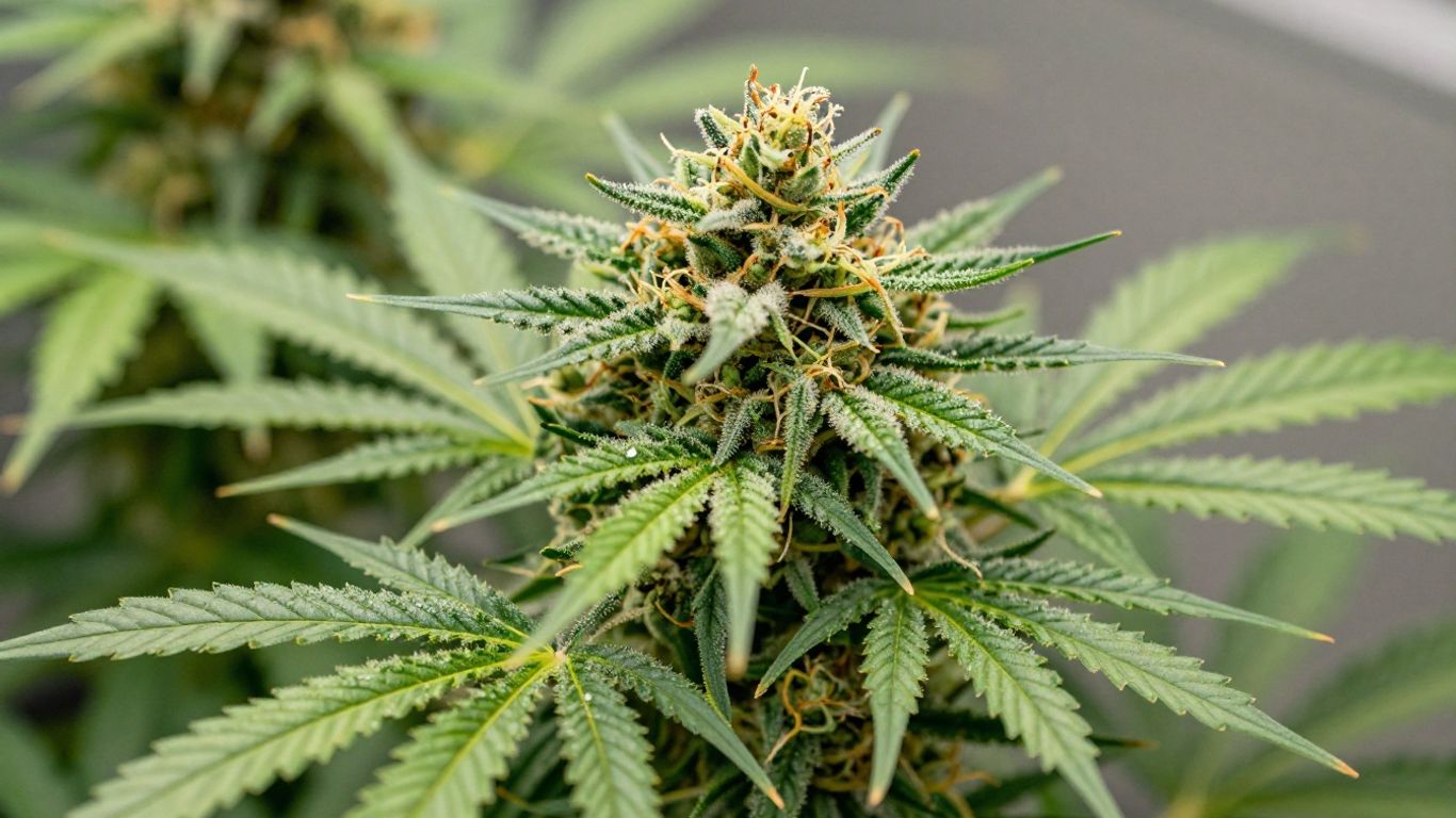 Vibrant green cannabis buds with glistening trichomes.