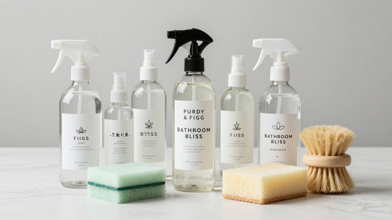 Purdy & Figg Bathroom Bliss Starter Kit with glass bottles.