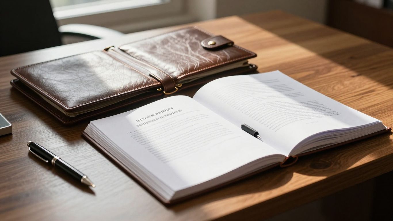 Notaramt mit Dokumenten und Stift auf dem Schreibtisch.