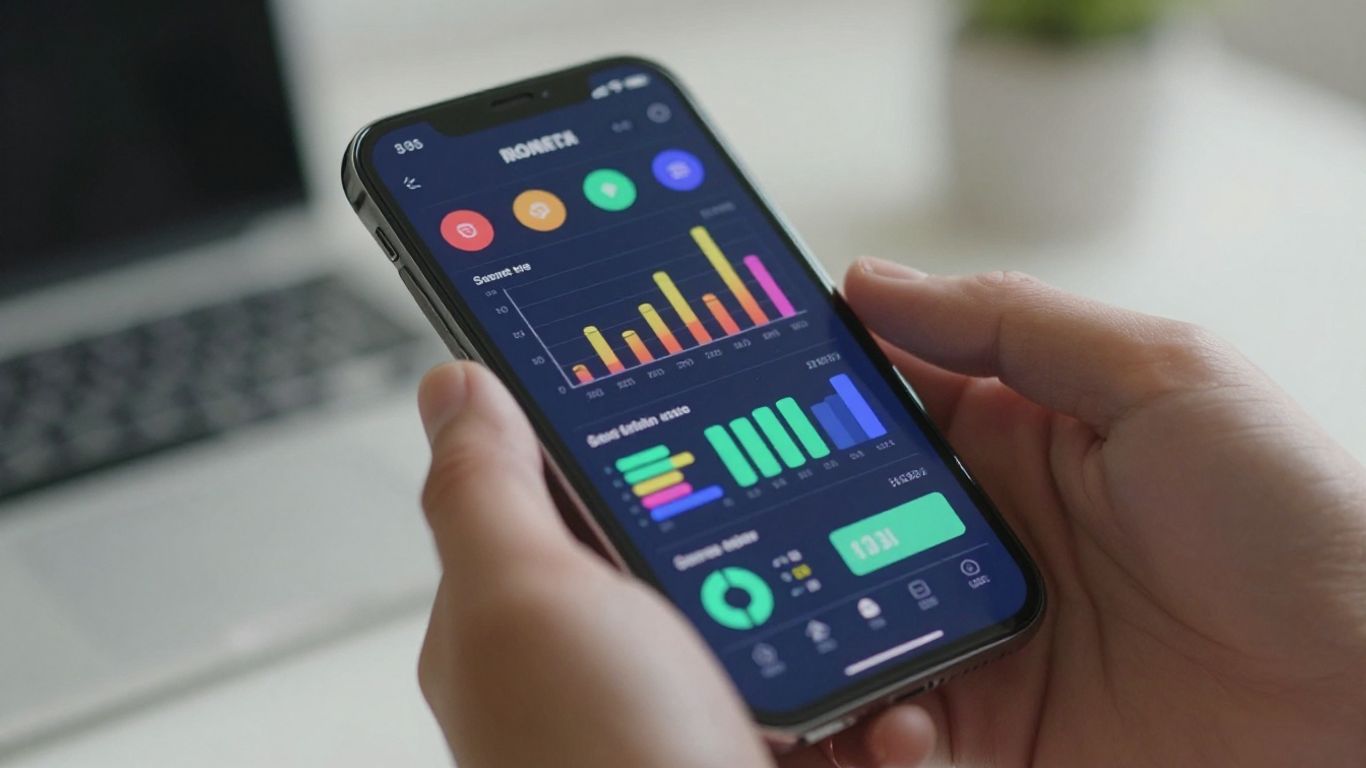 Hands holding smartphone with affiliate marketing dashboard