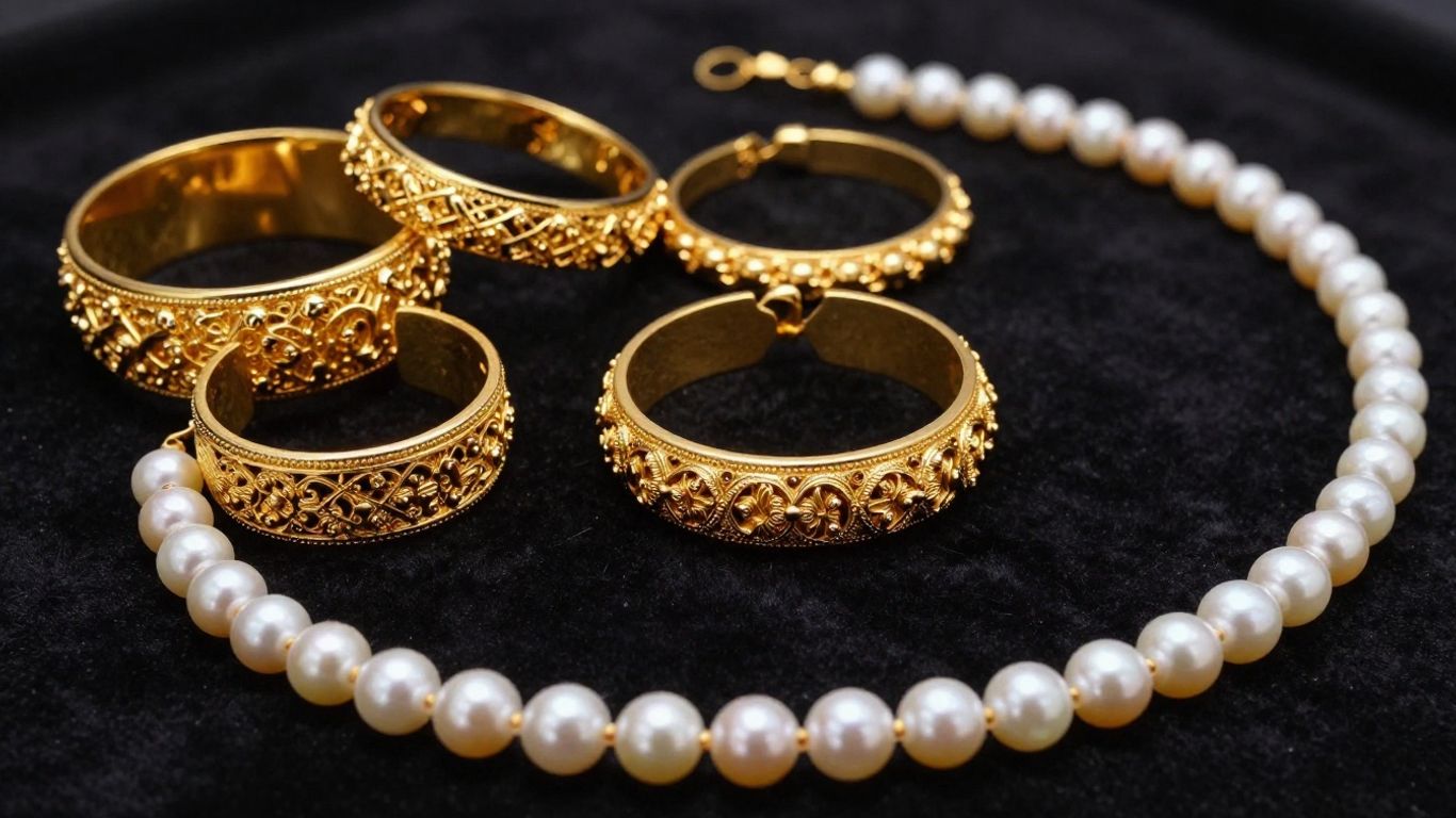 Bridal set with gold and pearls
