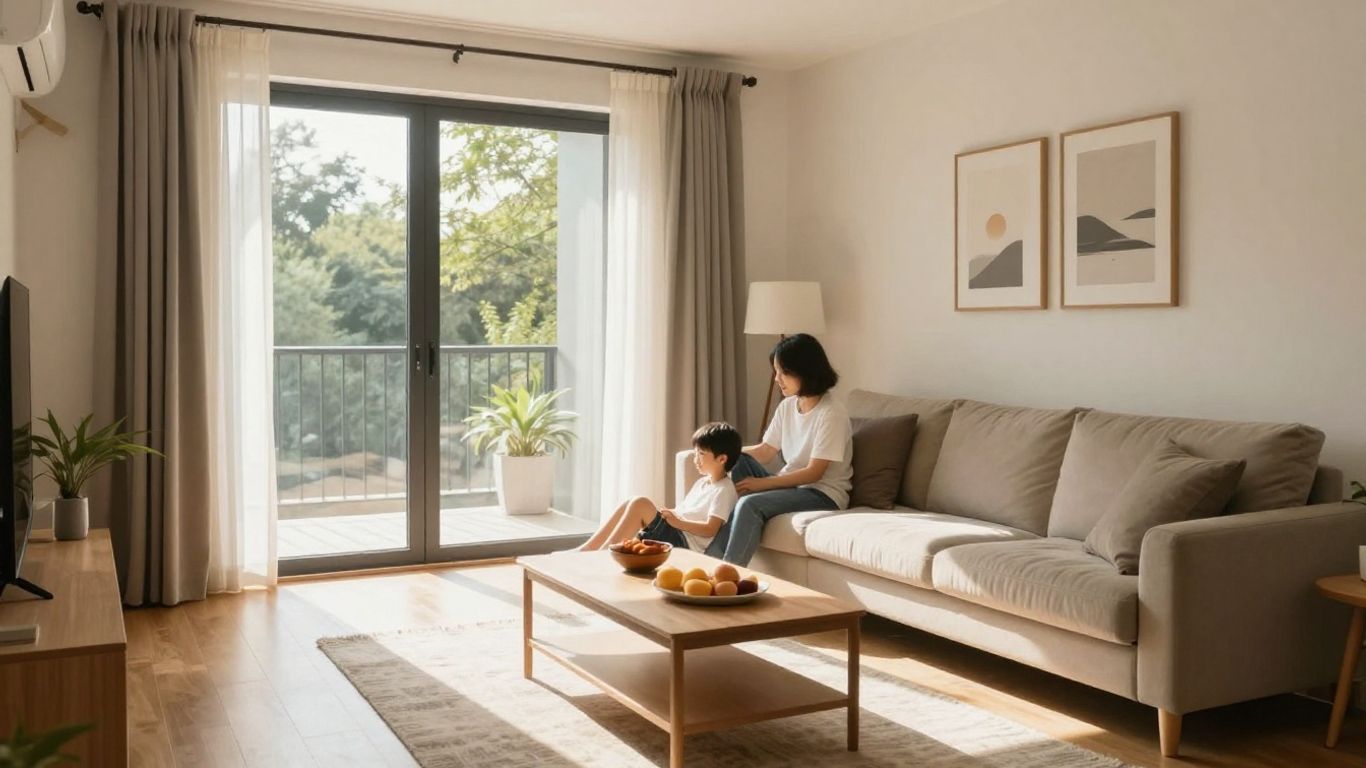 Familia relajada en un hogar seguro y moderno.