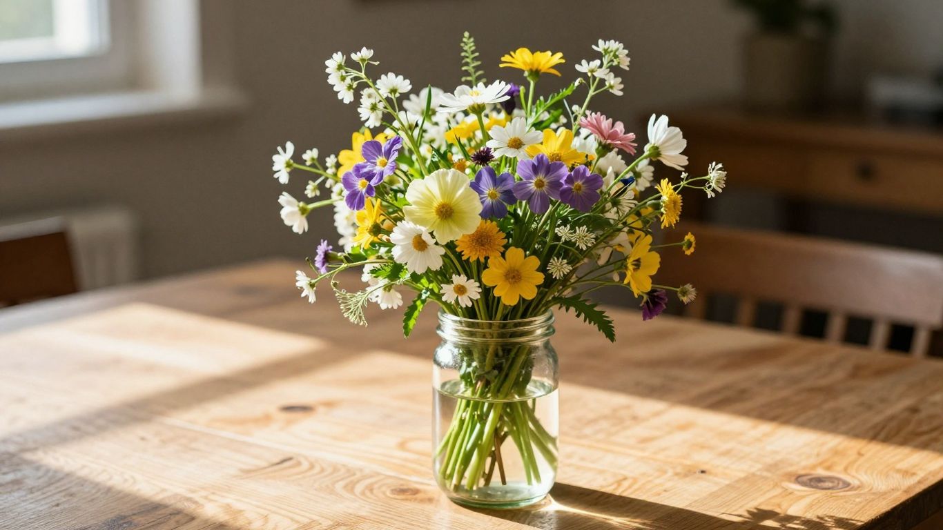 Cheerful bouquet of colorful spring flowers